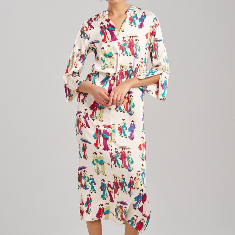 Naturi Geisha Printed Boho Caftan Maxi Dress Women’s size Medium